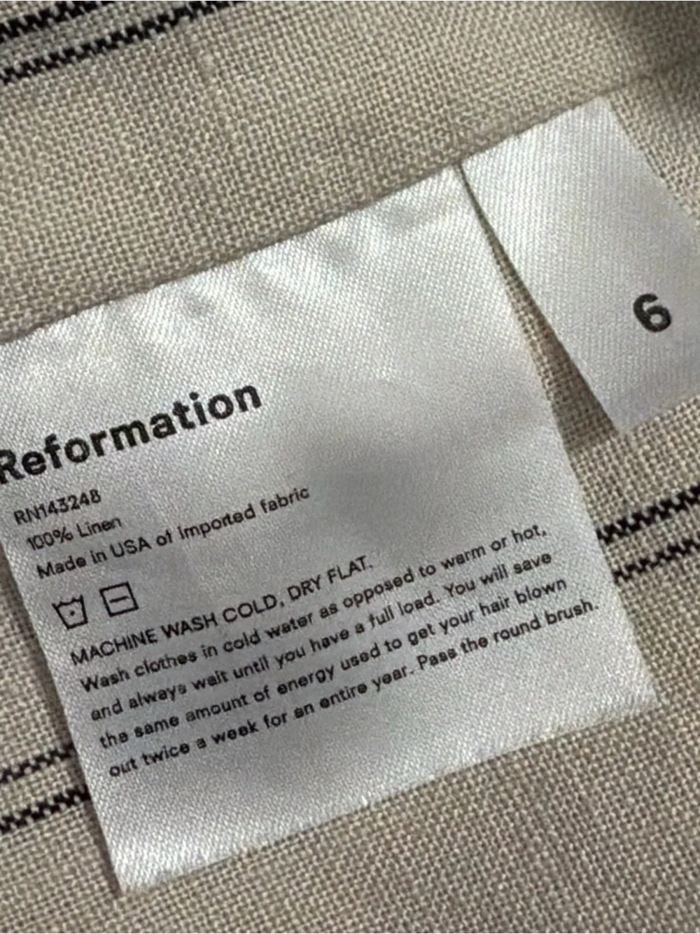 REFORMATION Sleeveless Striped Smocked Back Cropped Linen Jumpsuit 6